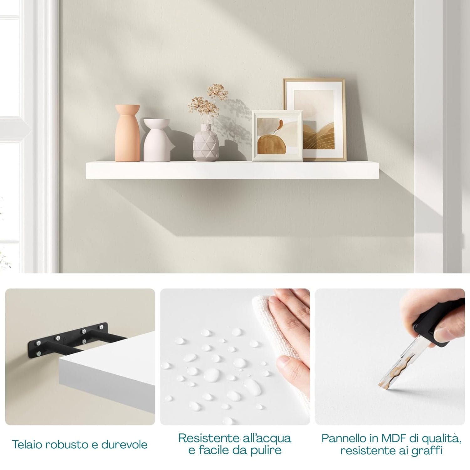 Pannello in MDF di qualità resistente ai graffi, mensola bianca durevole e robusta