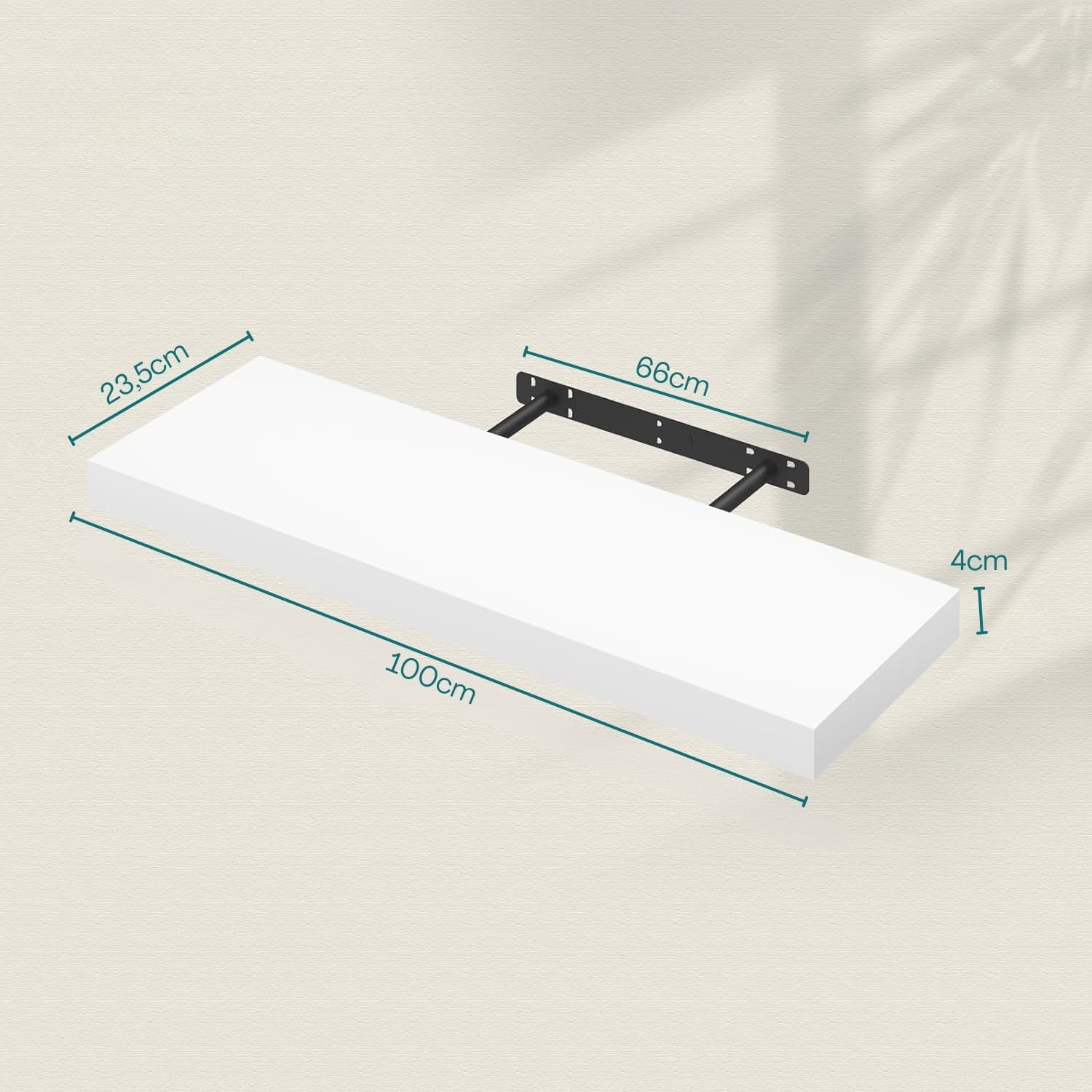 Mensola a muro bianca dimensioni 100x23,5x4 cm con staffe metalliche interne da 66 cm