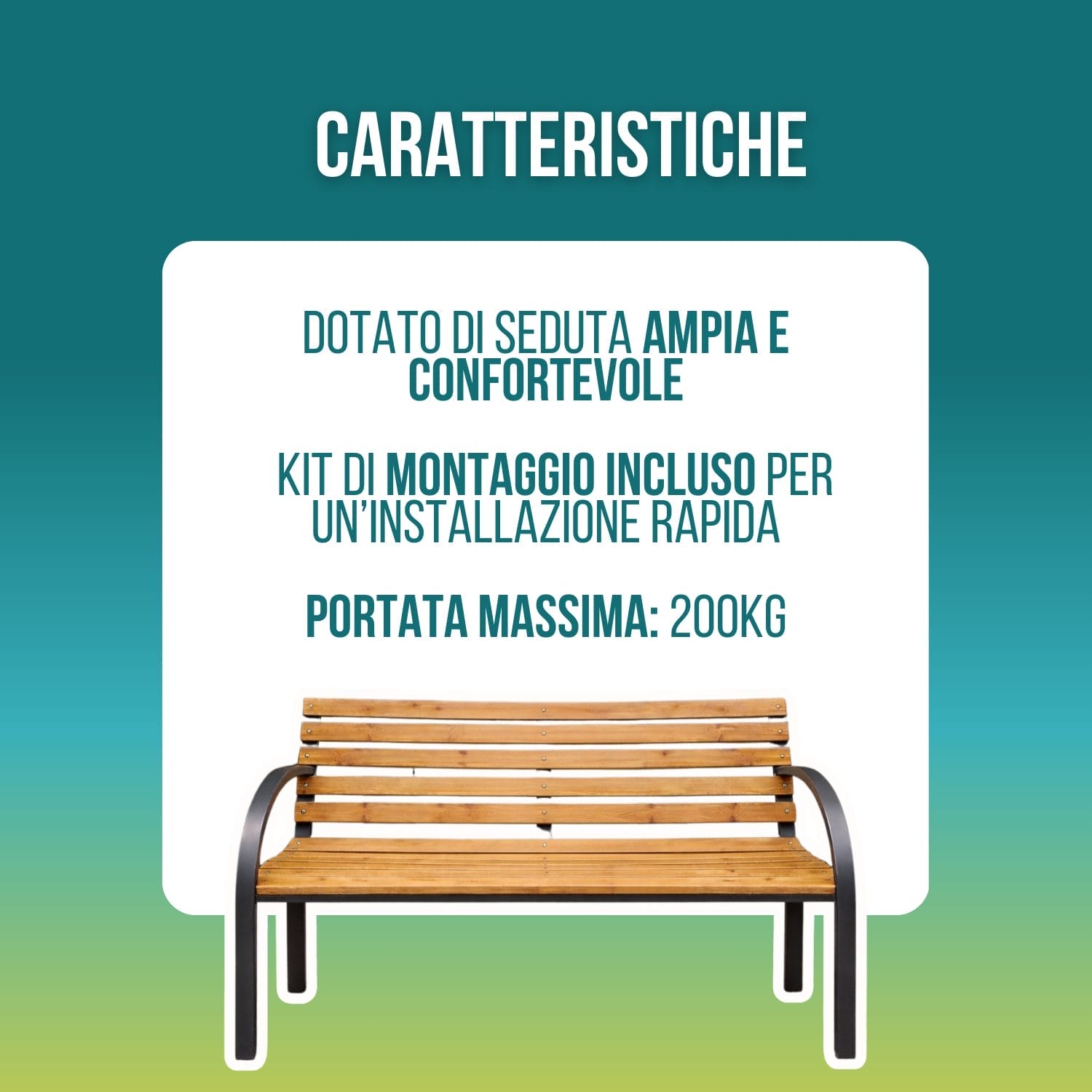 panchina in legno caratteristiche Panchina da esterno in legno e acciaio con seduta ampia e confortevole, kit di montaggio incluso e portata 200 kg