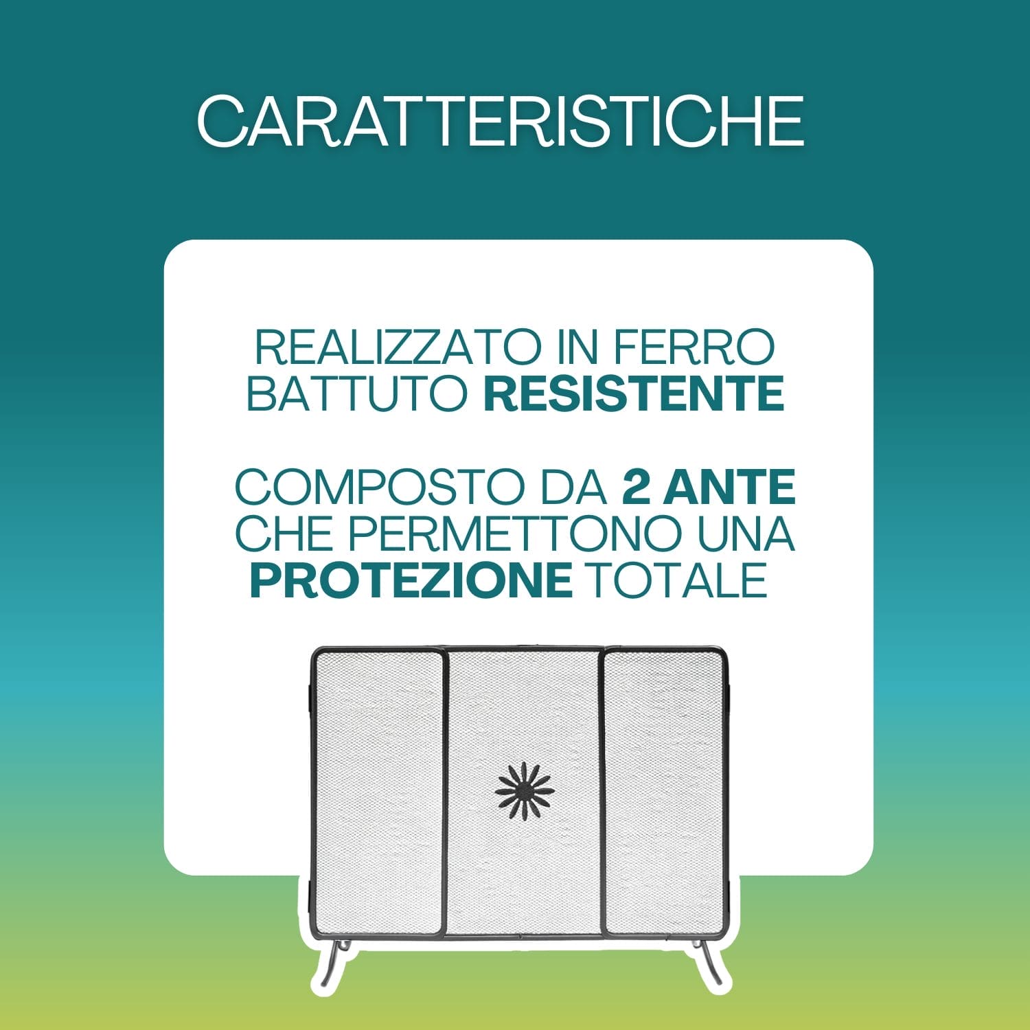 Parascintille in ferro battuto con 2 ante pieghevoli per protezione totale del camino