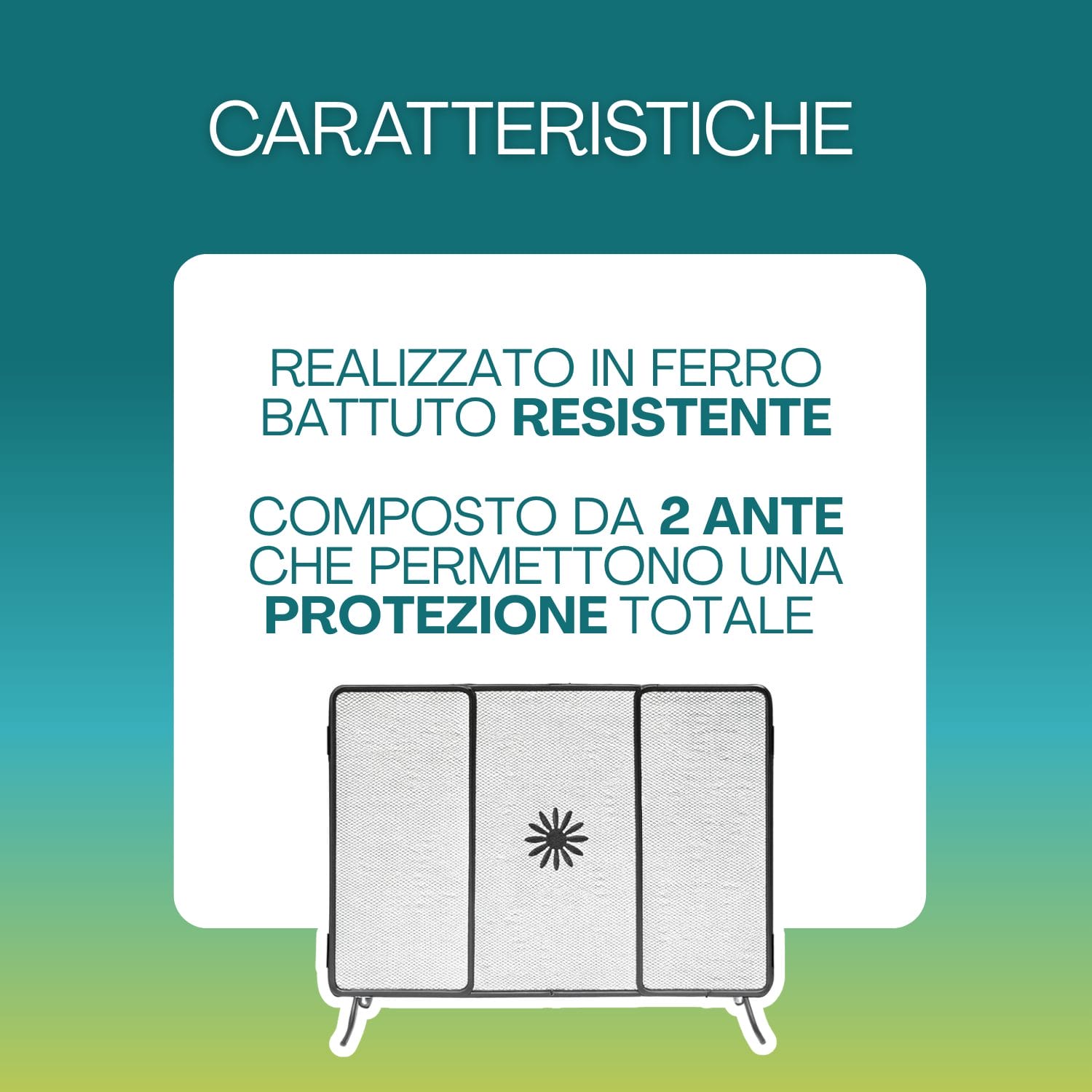 parascintille caratteristiche Parascintille in ferro battuto con 2 ante pieghevoli per protezione totale del camino