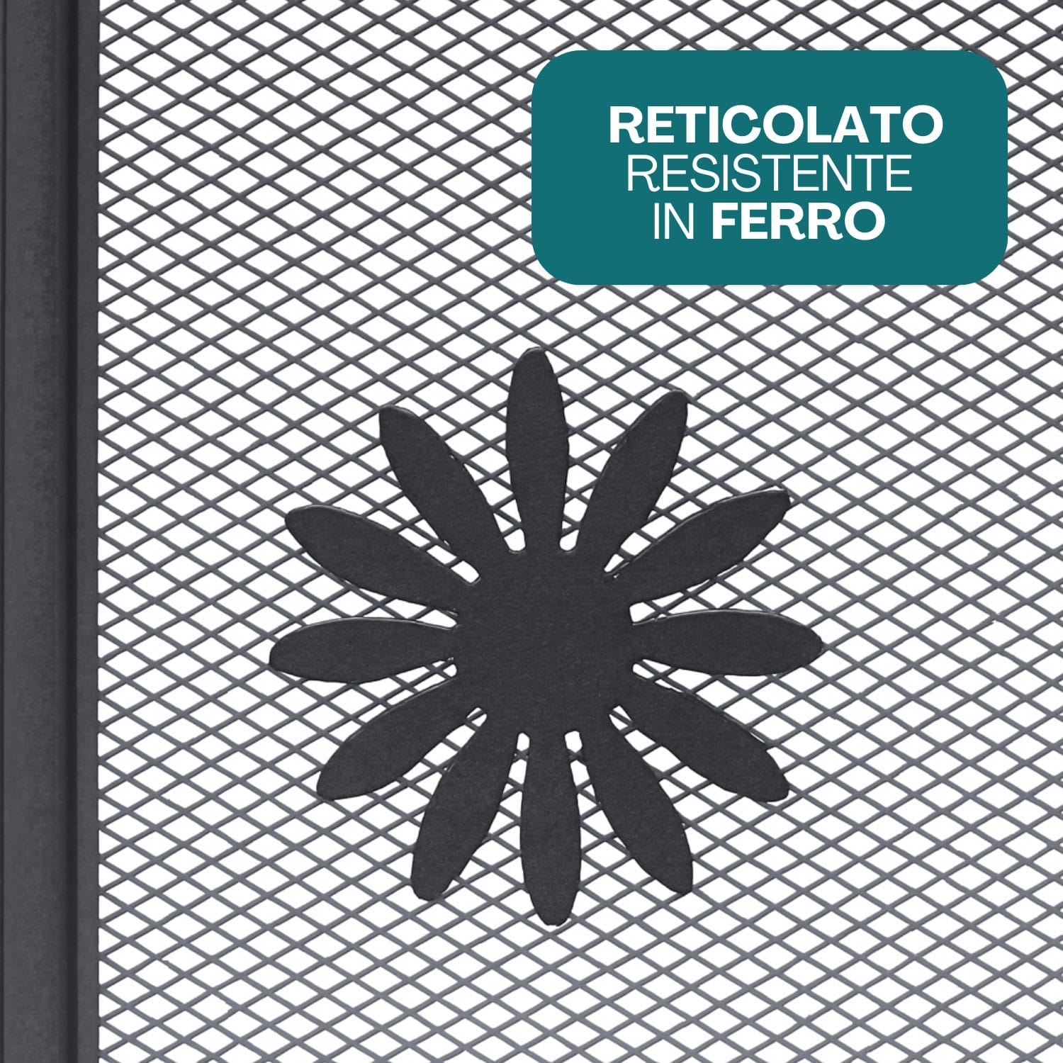 Reticolato parascintille in ferro resistente con decorazione centrale a fiore