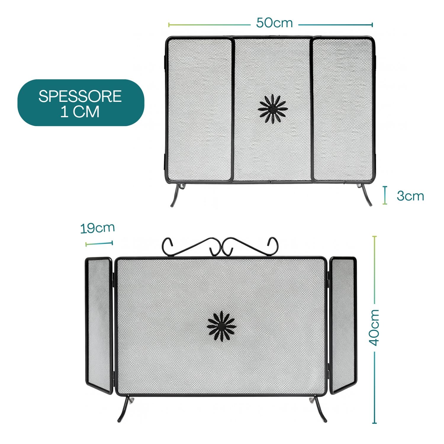 parascintille misure Parascintille in ferro a 3 pannelli con misure 50x40 cm e spessore struttura 1 cm