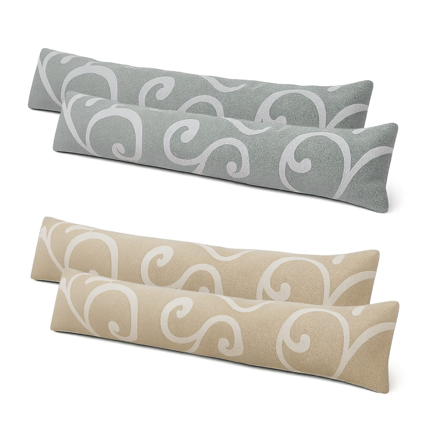 Paraspifferi damascati beige e grigi set da 4 per porte e finestre