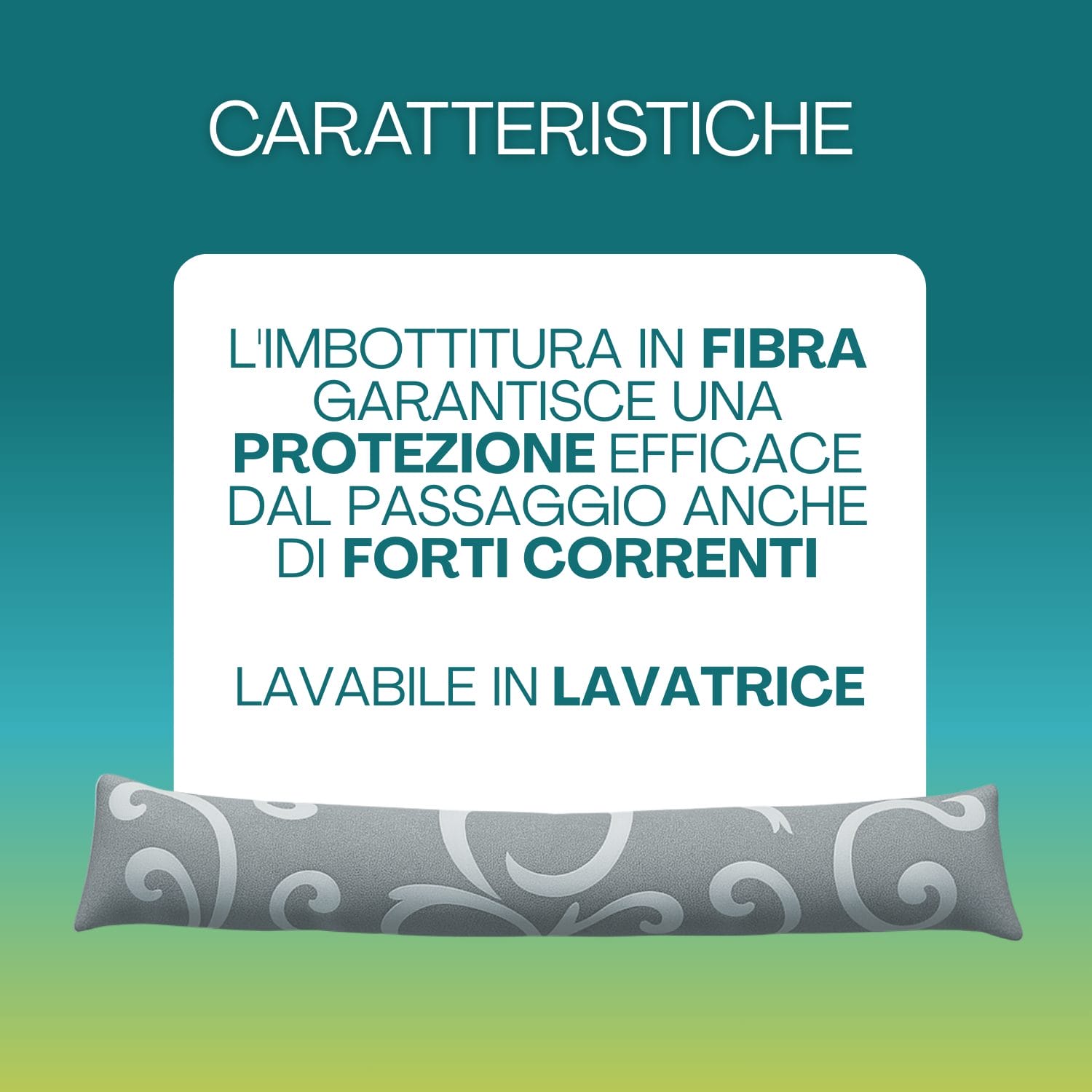 paraspifferi damascato grigio caratteristiche Paraspiffero damascato grigio imbottito in fibra e lavabile in lavatrice