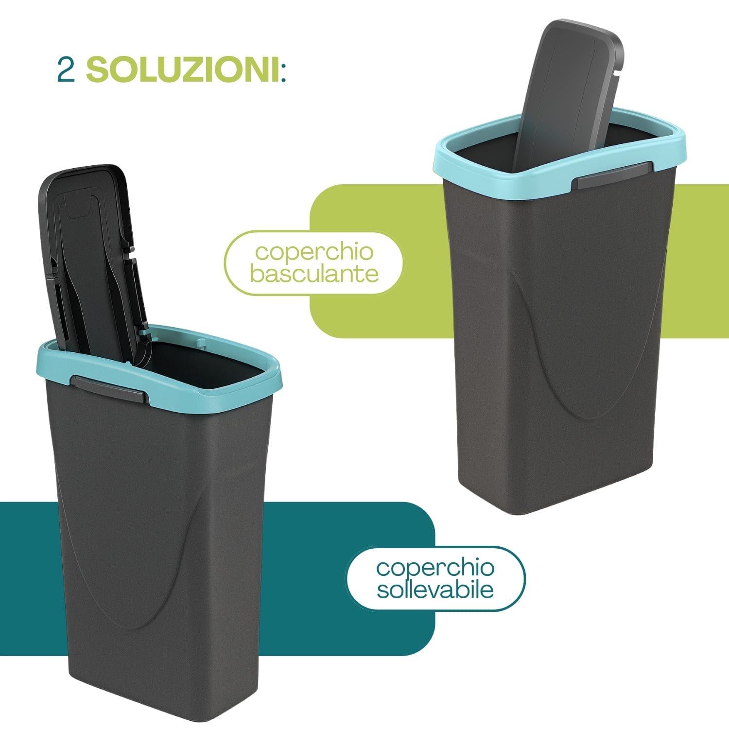 Pattumiera 25 litri blu con doppia apertura: coperchio basculante e sollevabile