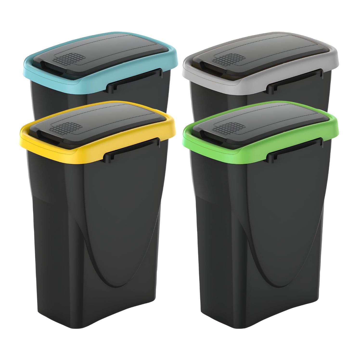 Set pattumiere 25 litri con coperchi colorati per raccolta differenziata