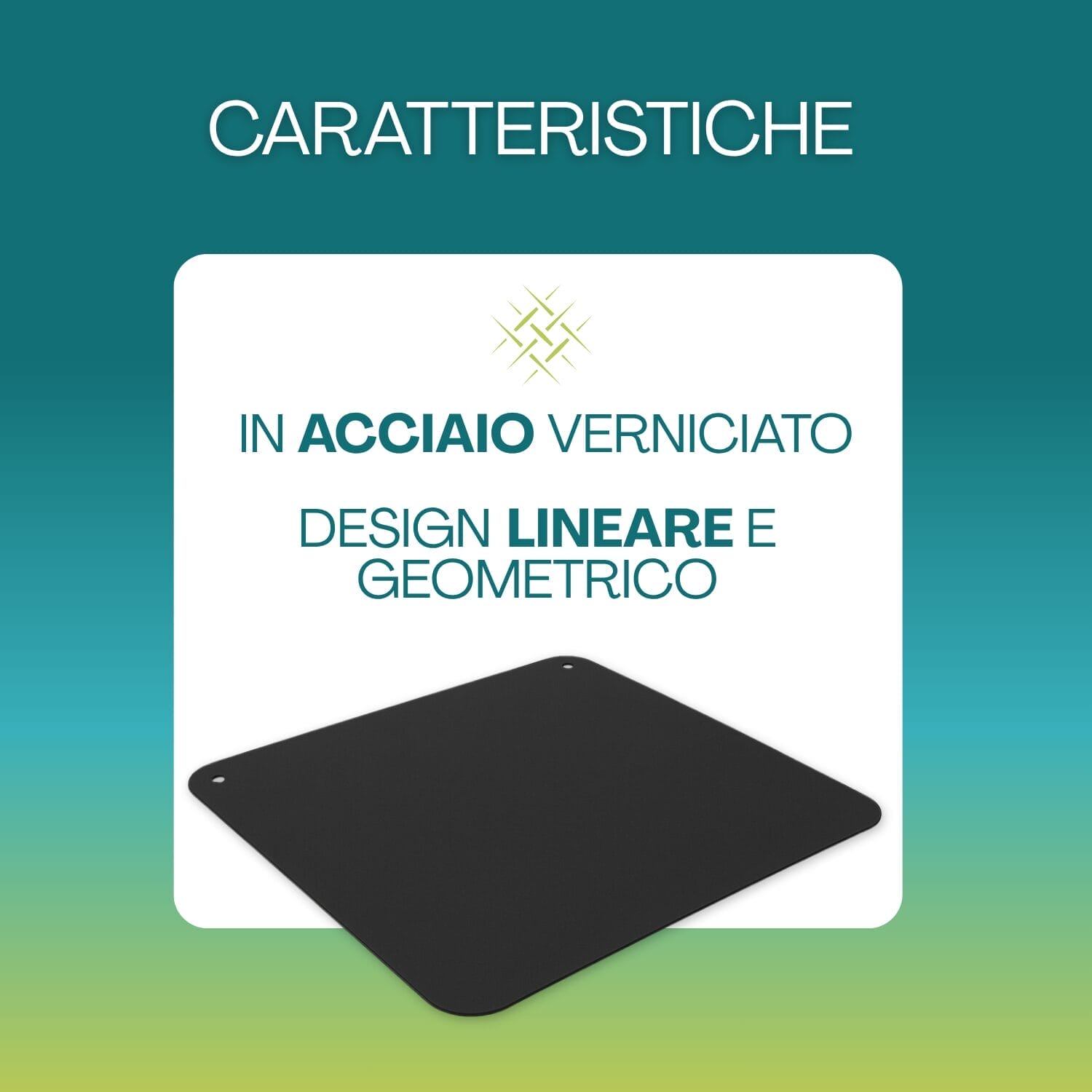Pedana camino in acciaio verniciato nero con design lineare e geometrico