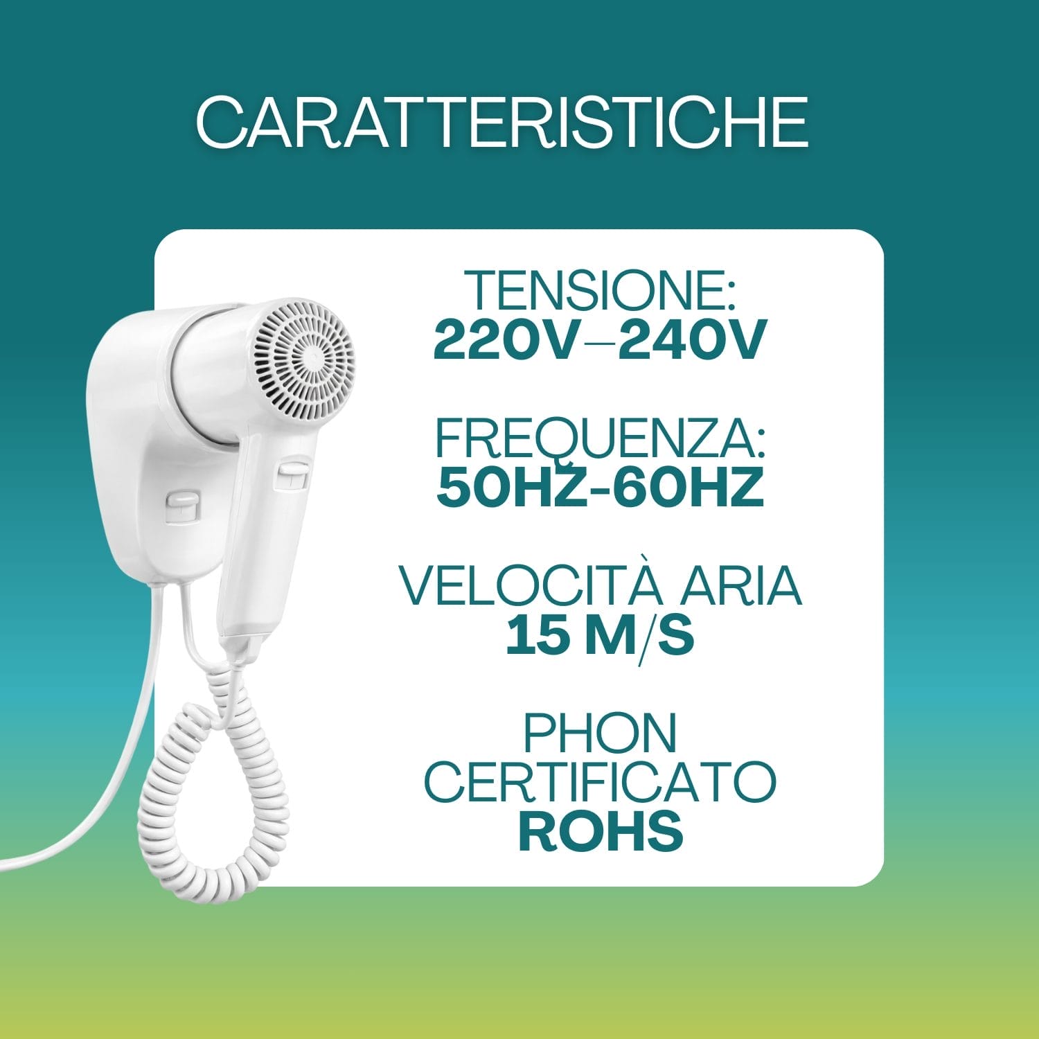 phon da parete caratteristiche Phon da parete certificato ROHS 220-240V con velocità aria 15 m/s