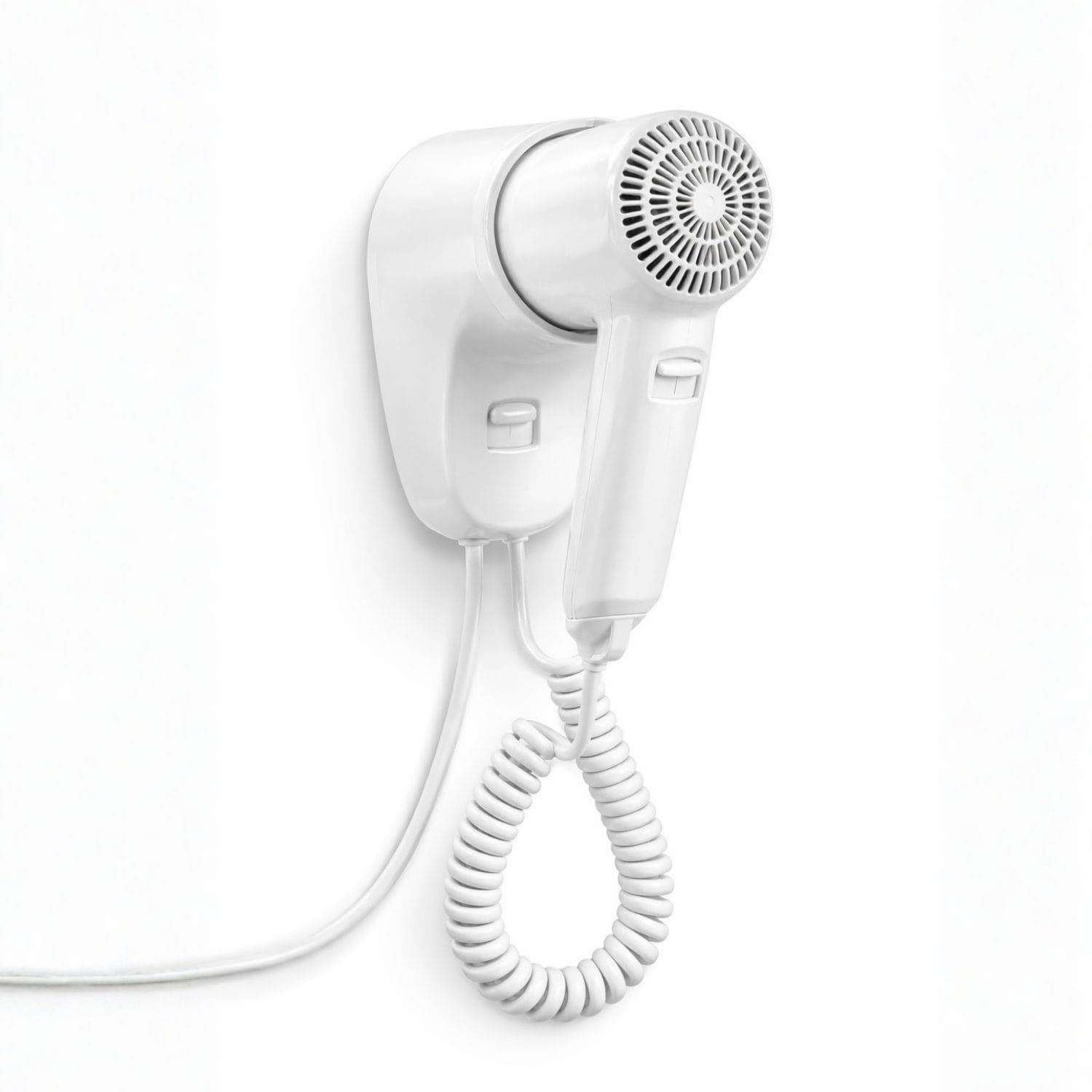 Asciugacapelli a parete professionale 1300W bianco con tubo a spirale, ideale per hotel e spogliatoi
