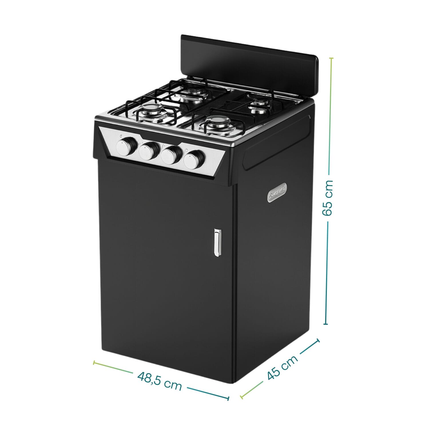 Piano cottura portatile a gas 4 fuochi con vano portabombola - misure 48,5x45x65 cm