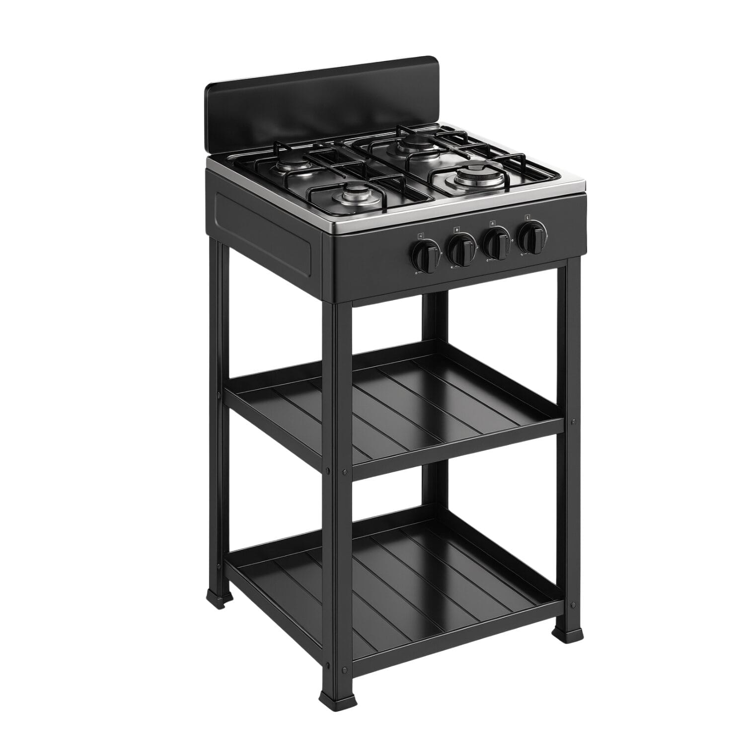 Piano cottura portatile a gas con 4 fuochi e ripiani in ferro verniciato