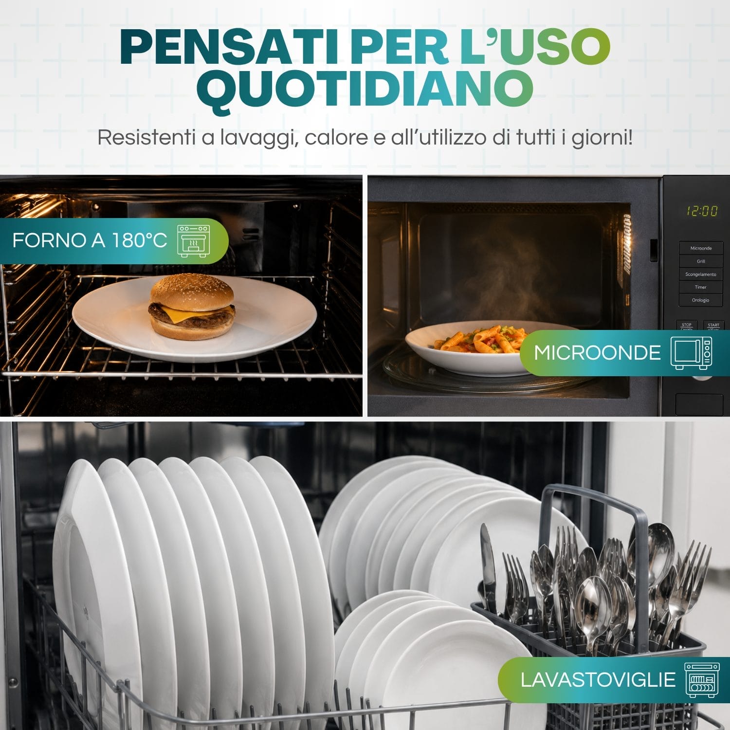 Piatti rotondi in porcellana adatti a forno microonde e lavastoviglie per tutti i giorni