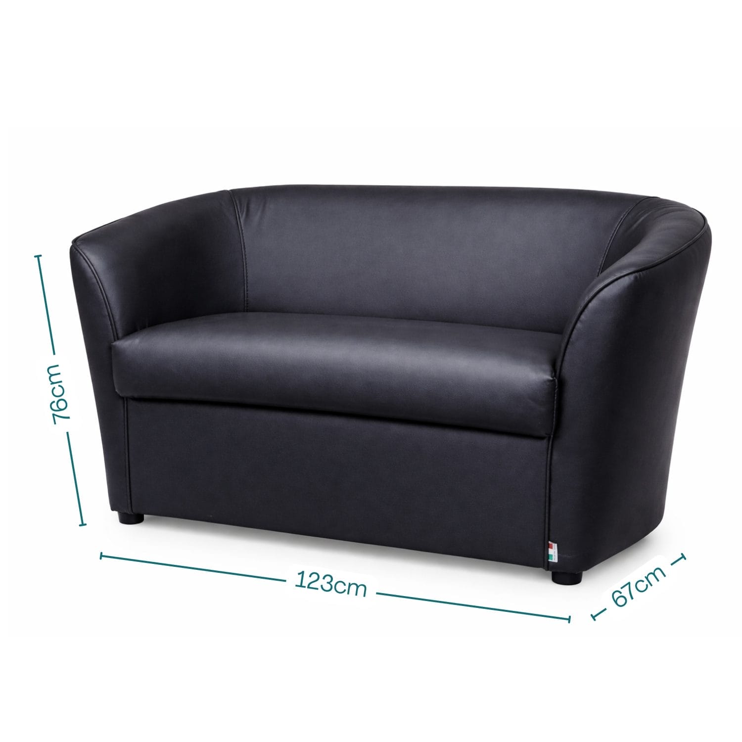 Divano a pozzetto 2 posti nero, dimensioni 123x67x76 cm, compatto e salvaspazio