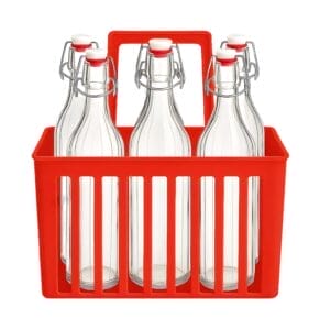 Set 6 bottiglie in vetro con cestello cestello