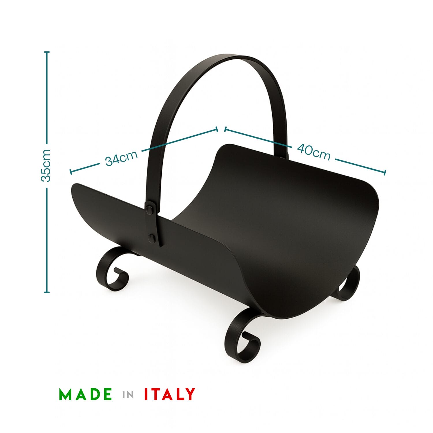 portalegna-ovale-misure Misure portalegna ovale in acciaio nero 40x34x35 cm Made in Italy