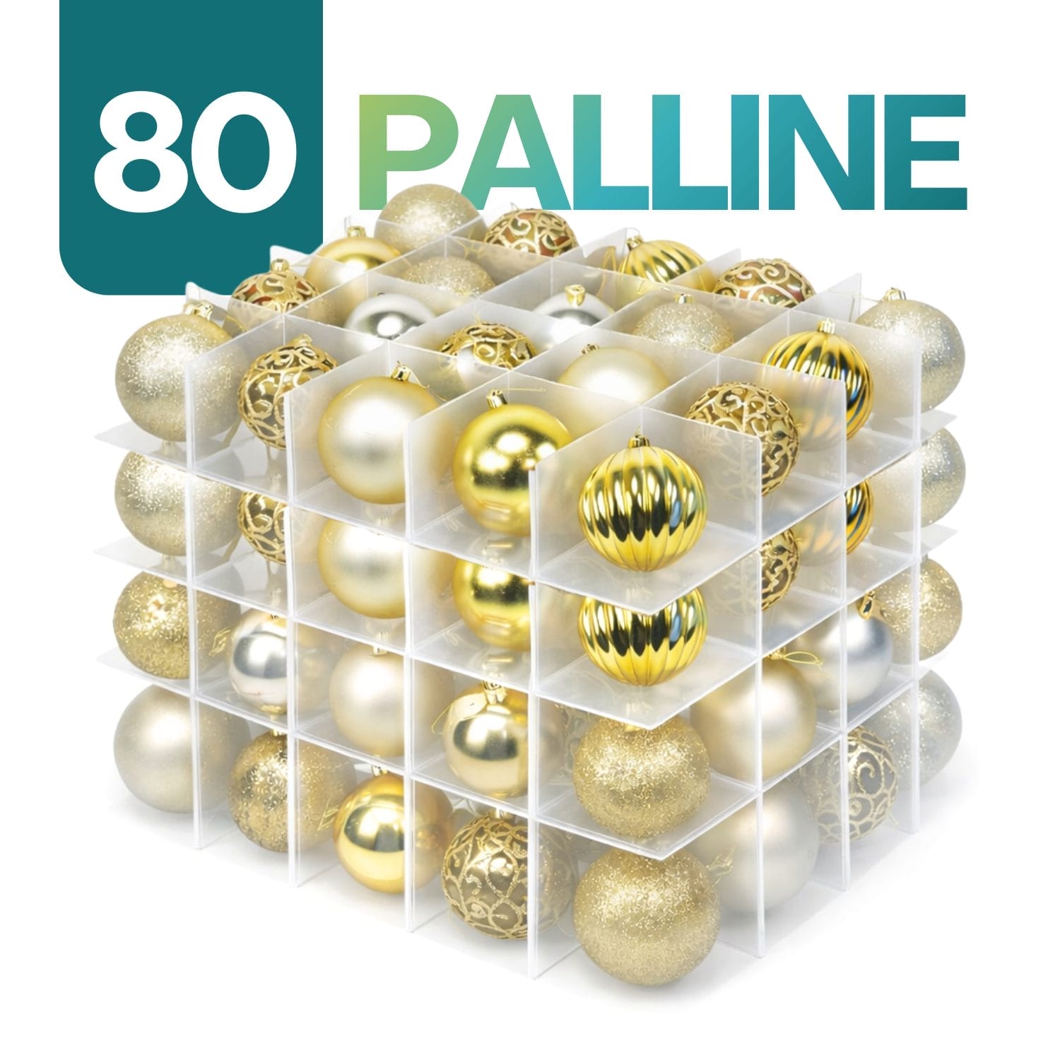 portapalline 80 slot Porta palline natalizie 80 scomparti colore oro
