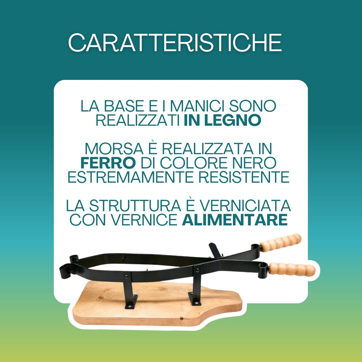 Portaprosciutto in legno e ferro con struttura resistente verniciata