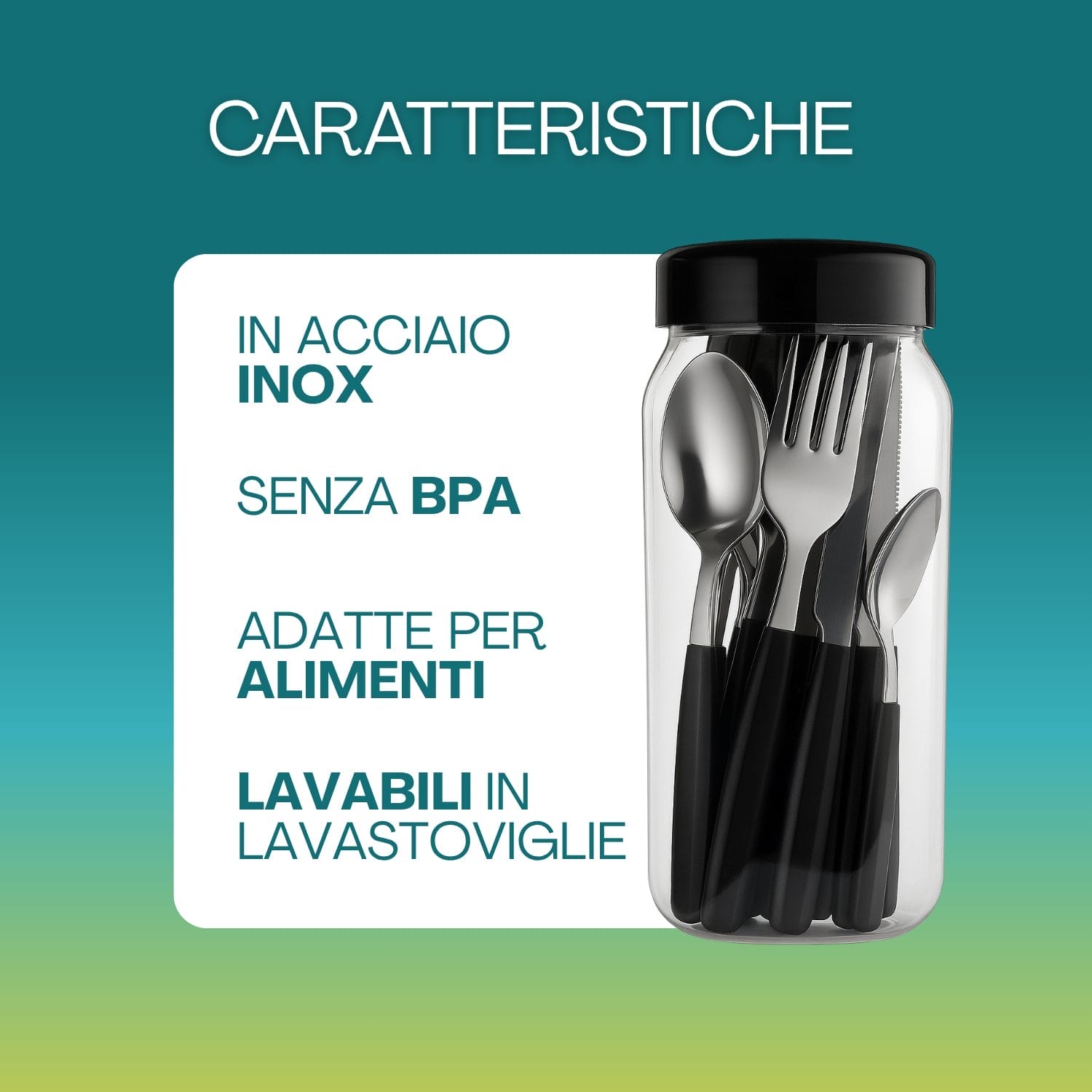 Posate Abert acciaio inox manico nero per carne pasta e dessert