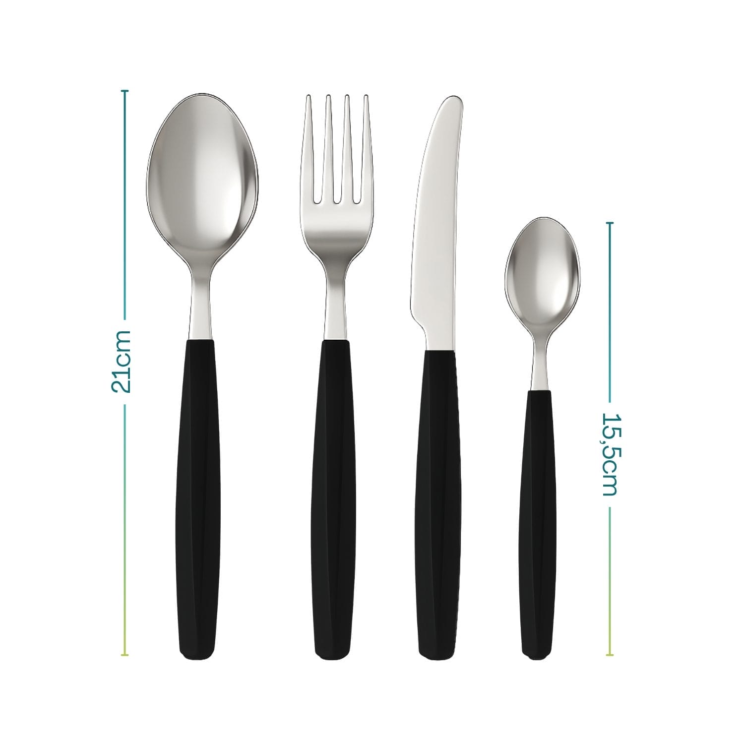 Posate Abert acciaio inox manico nero lunghezza 21 cm e 15,5 cm