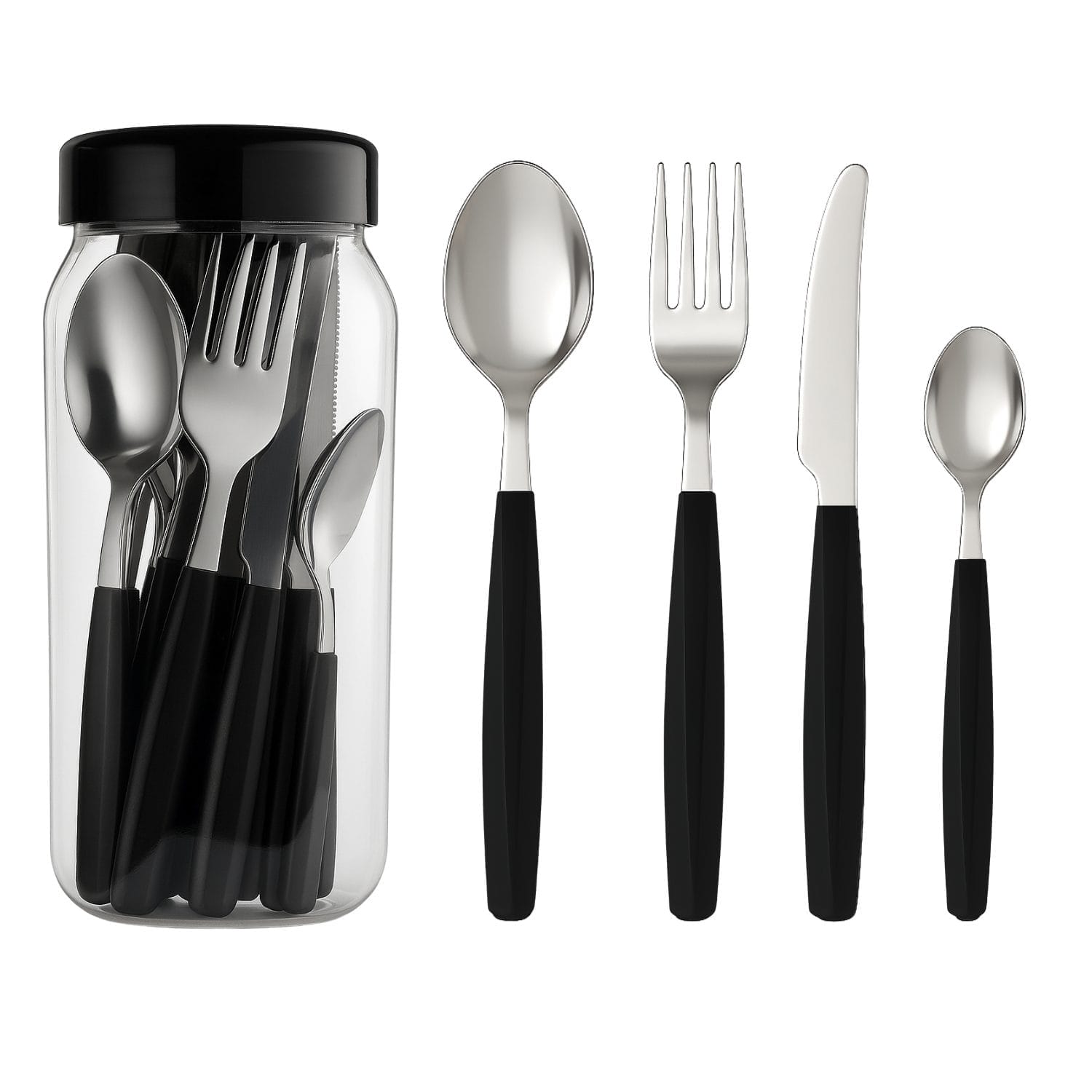 Set posate acciaio inox 24 pezzi manico nero Abert per 6 persone