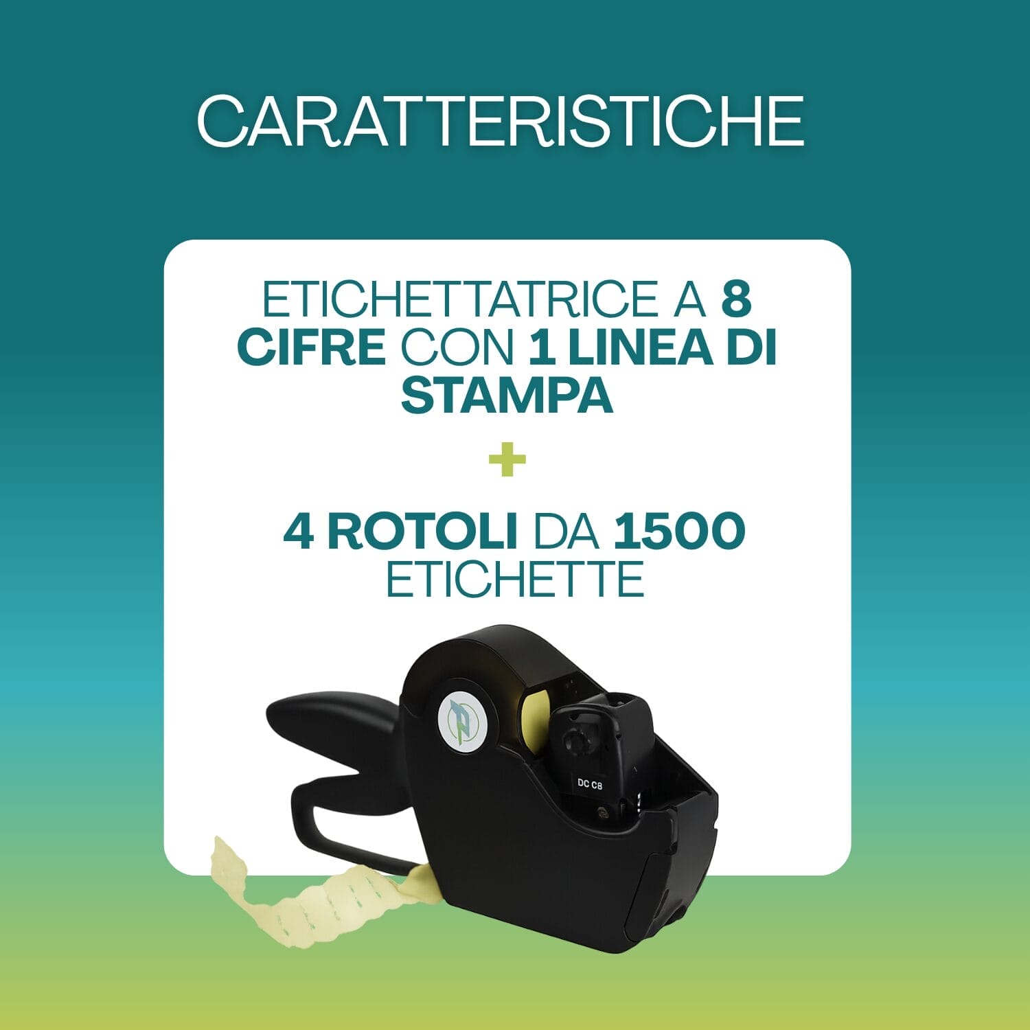 Etichettatrice 8 cifre Paluplus con 1 linea di stampa e 4 rotoli da 1500 etichette