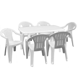Set tavolo e 6 sedie da giardino in plastica