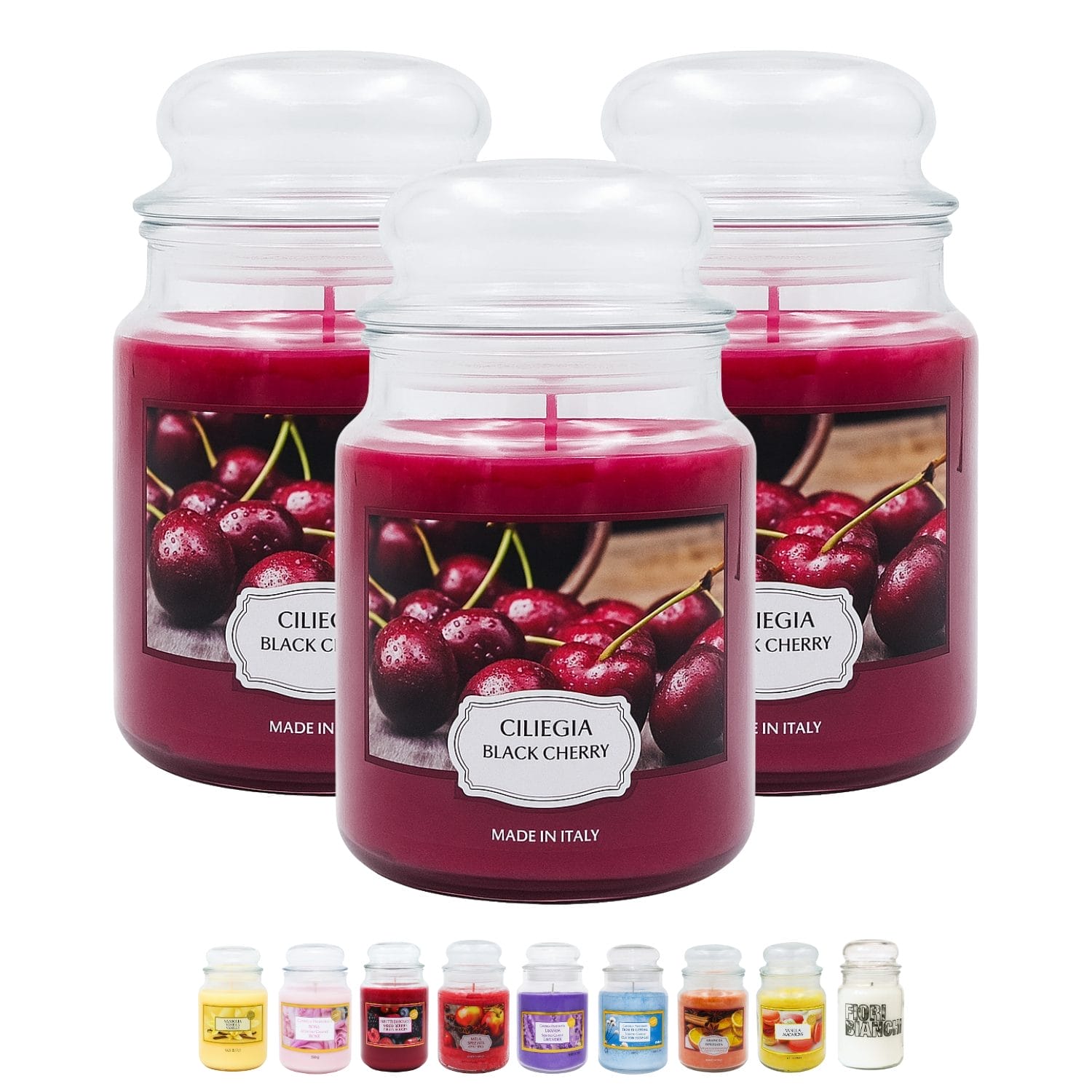 Candele profumate alla ciliegia in barattolo vetro 510 g set da 3