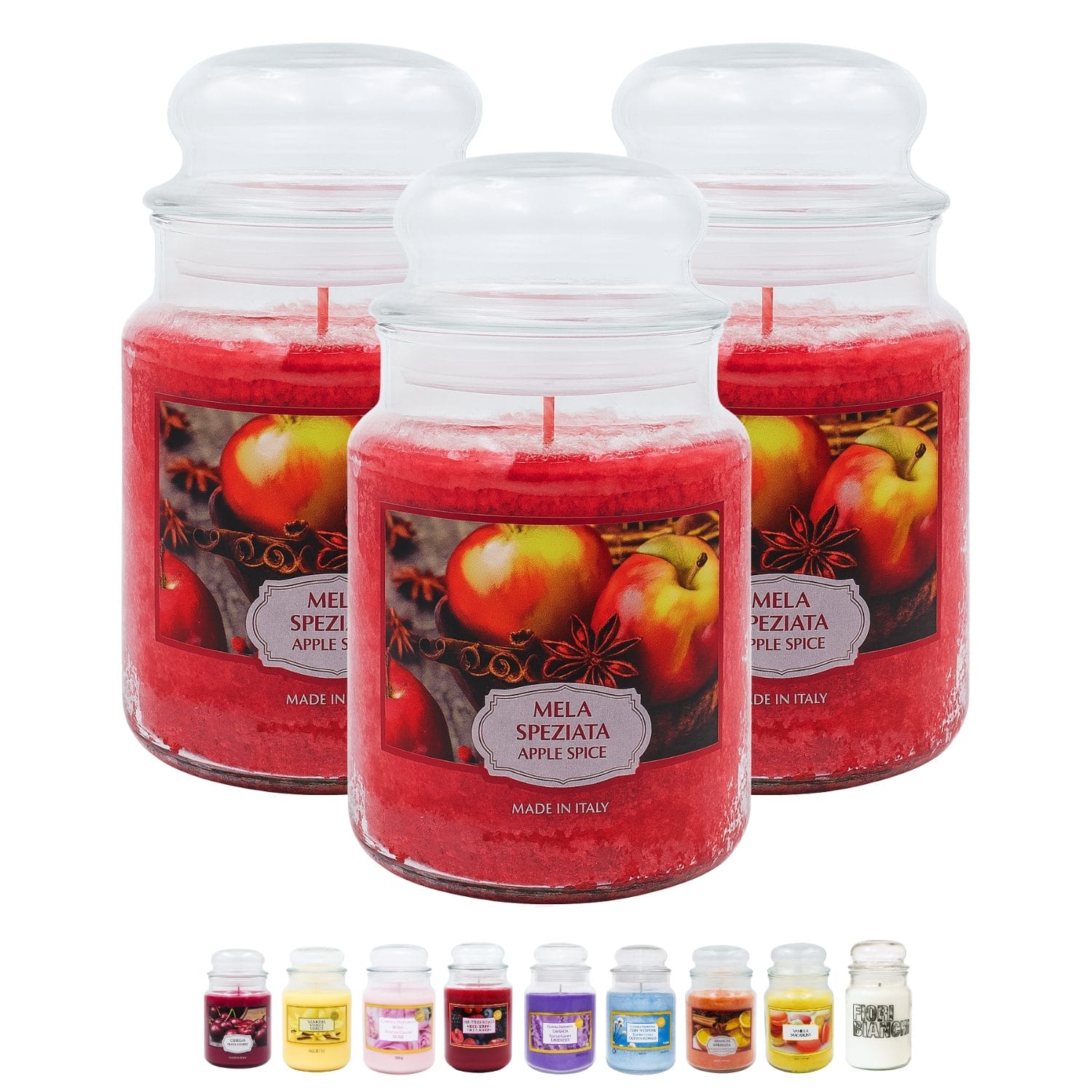 Set 3 candele alla mela in giara vetro con chiusura ermetica profumate