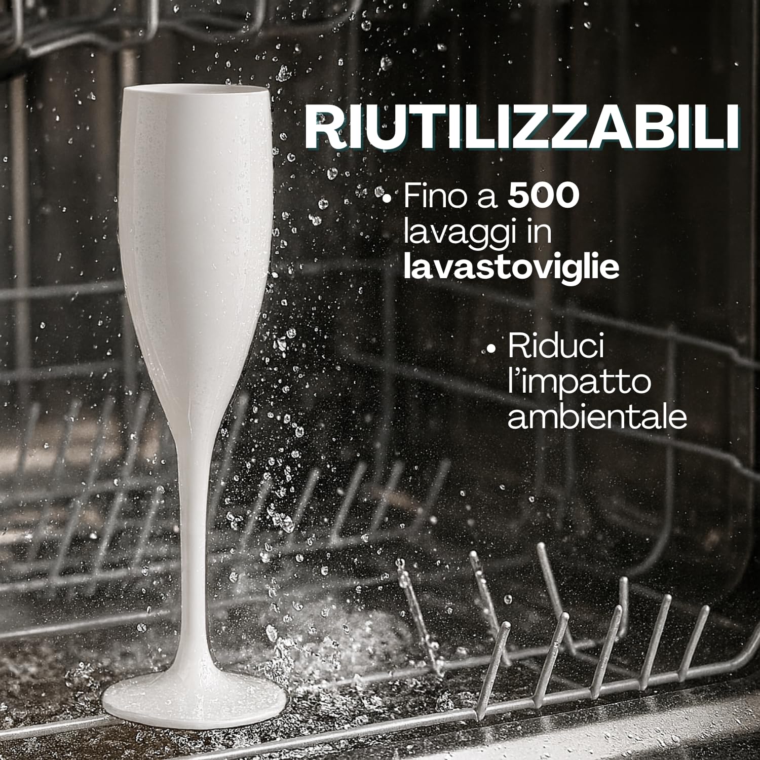 Flute champagne Bianco plastica riutilizzabile lavabile in lavastoviglie