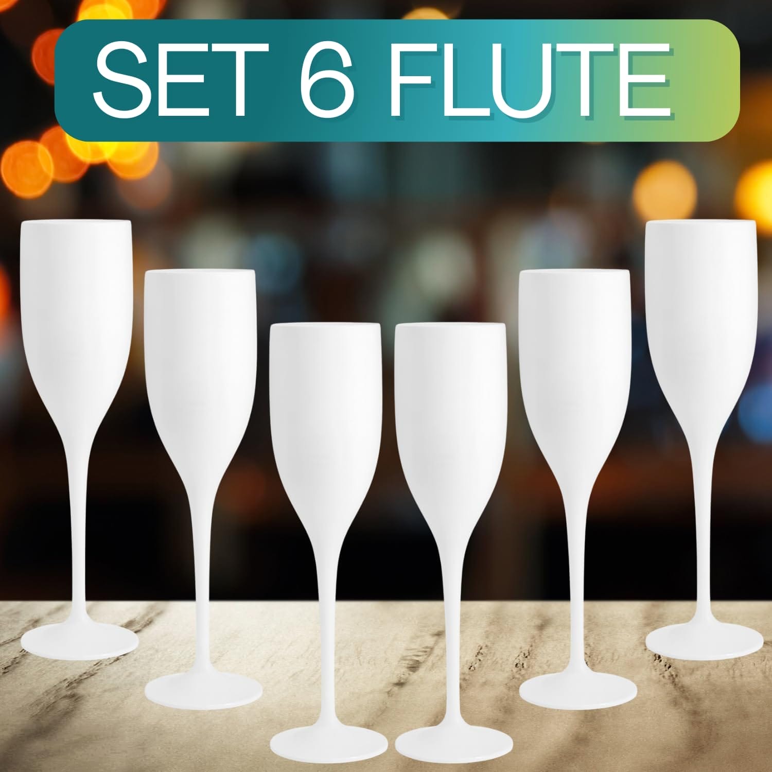 Set 6 flute champagne Bianchi in plastica riutilizzabile infrangibile 150 cc