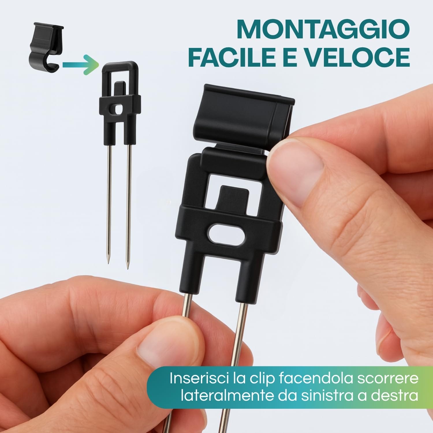 montaggio-kit-segnaprezzi-macelleria Montaggio clip segnaprezzi macelleria con supporto a doppio spiedo in acciaio