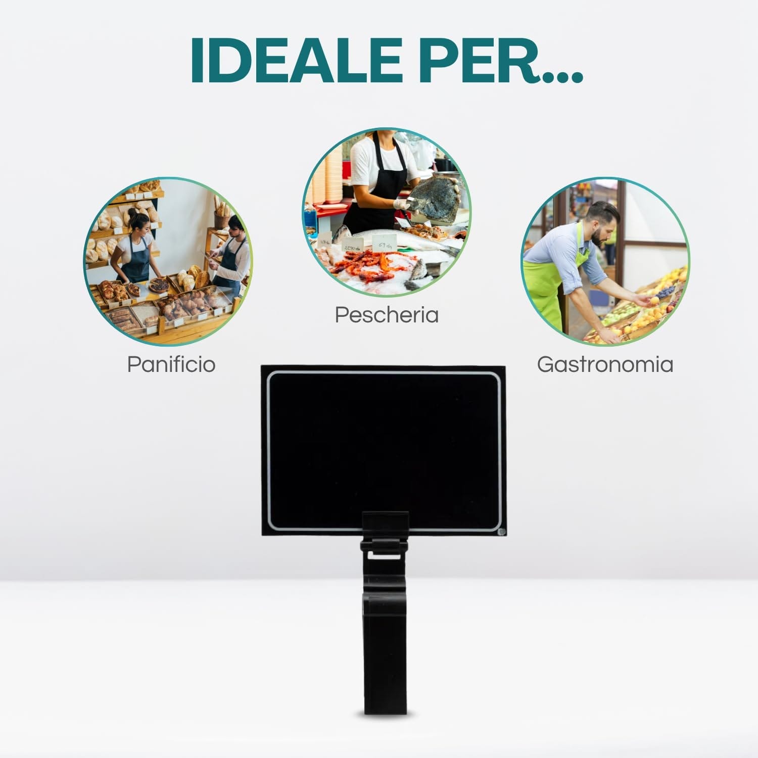 Segnaprezzi nero ideale per panifici, pescherie e reparti gastronomia