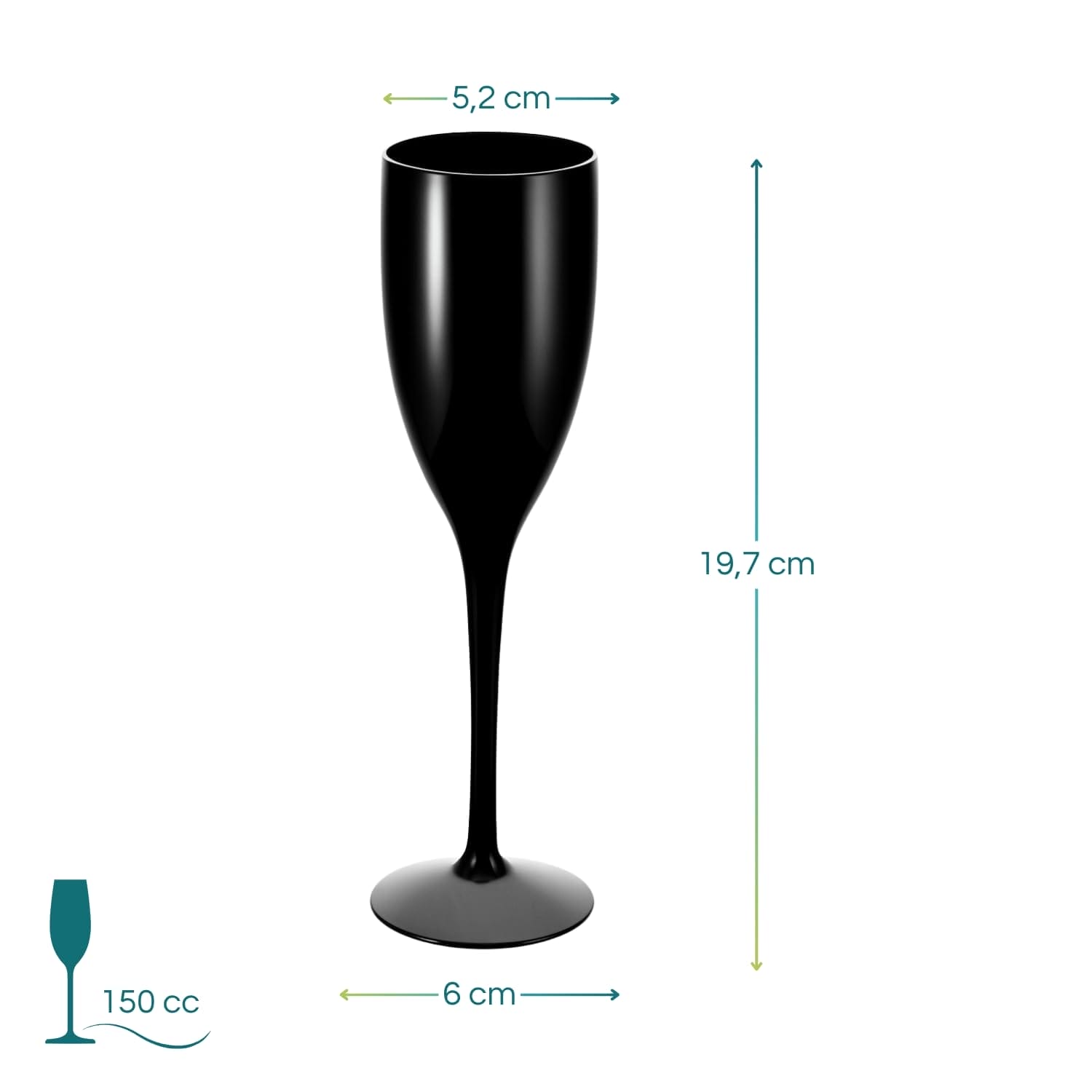 misure flute nero Flute champagne nero plastica 150 cc 19,7x6 cm riutilizzabile elegante
