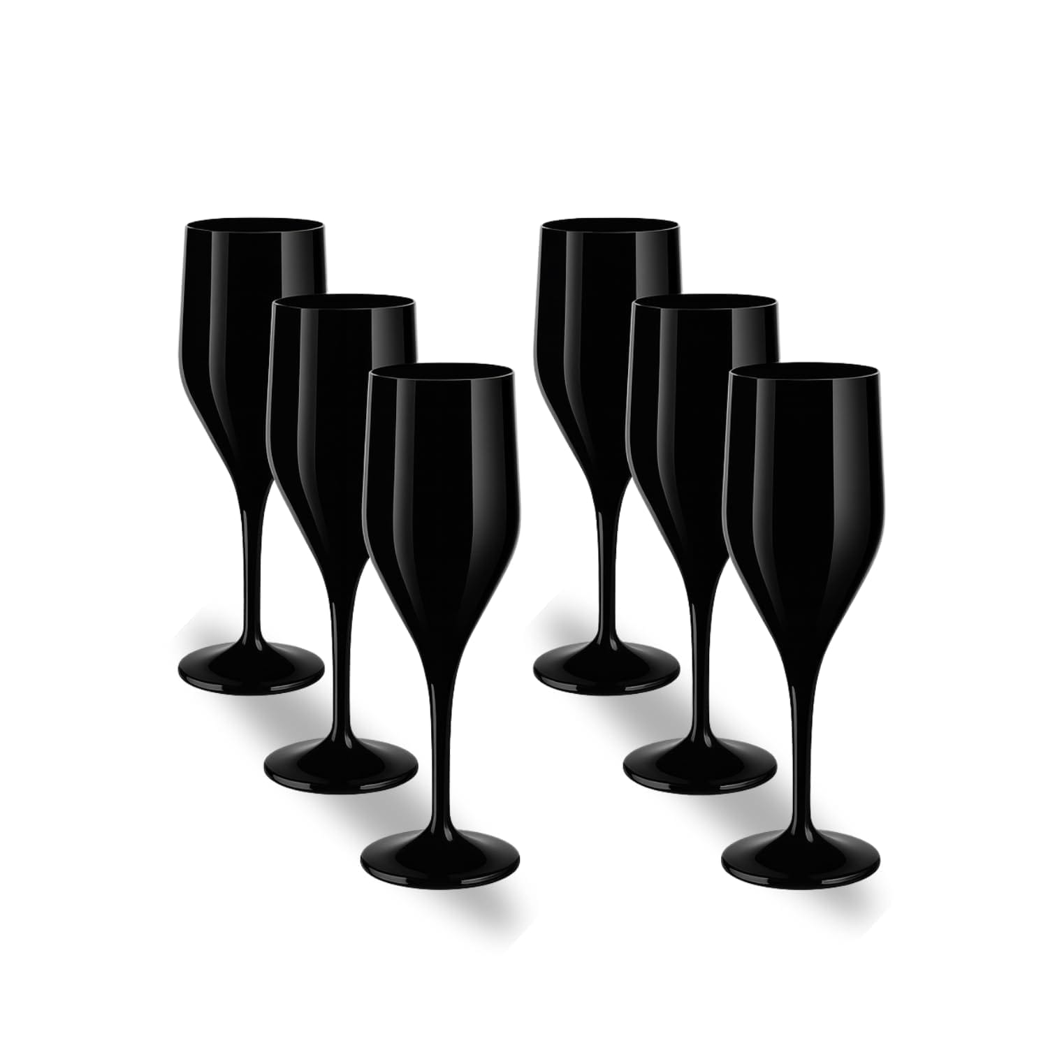 Set 6 flute champagne neri 150 cc in plastica infrangibile riutilizzabile