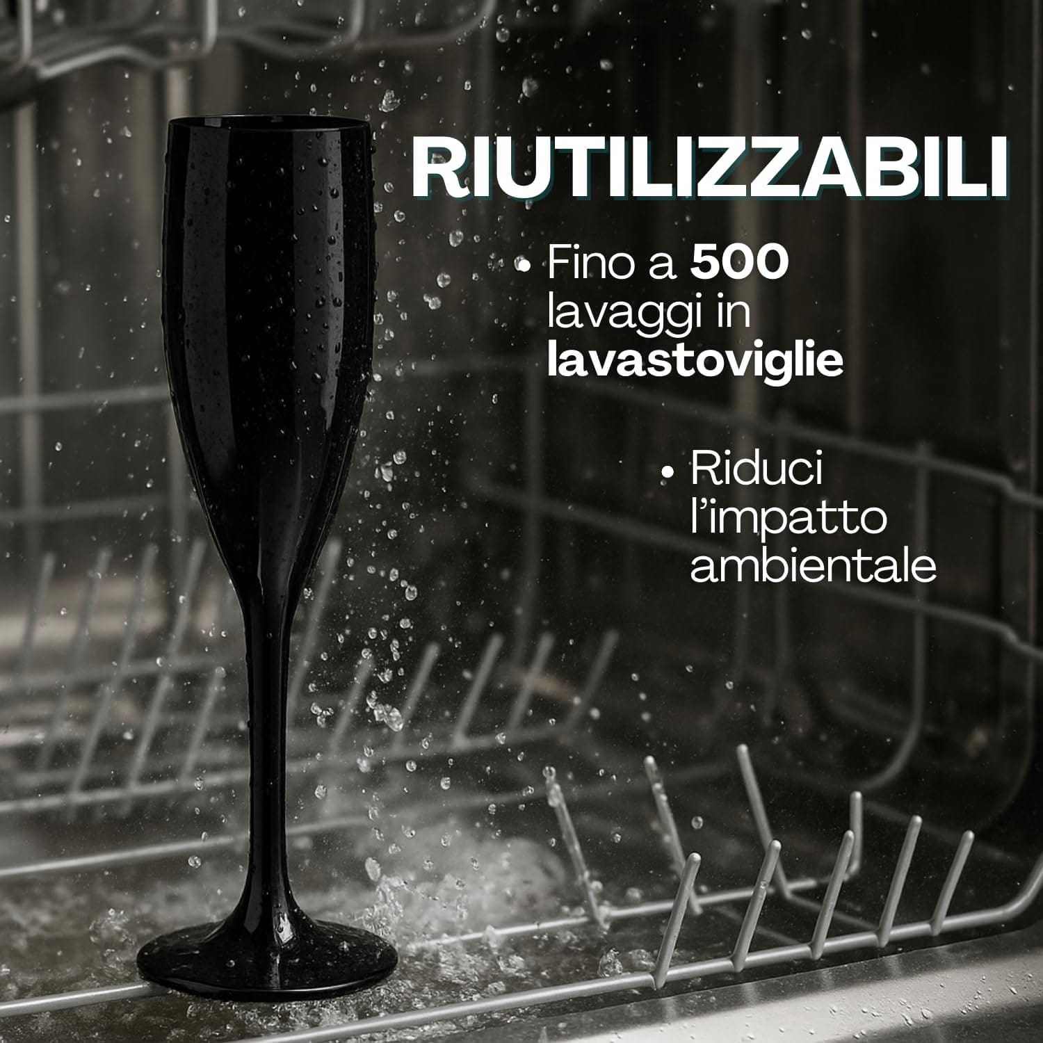 Flute champagne nero plastica riutilizzabile lavabile in lavastoviglie