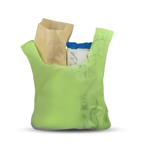 Shoppers compostabili verdi da 30x55cm per la spesa