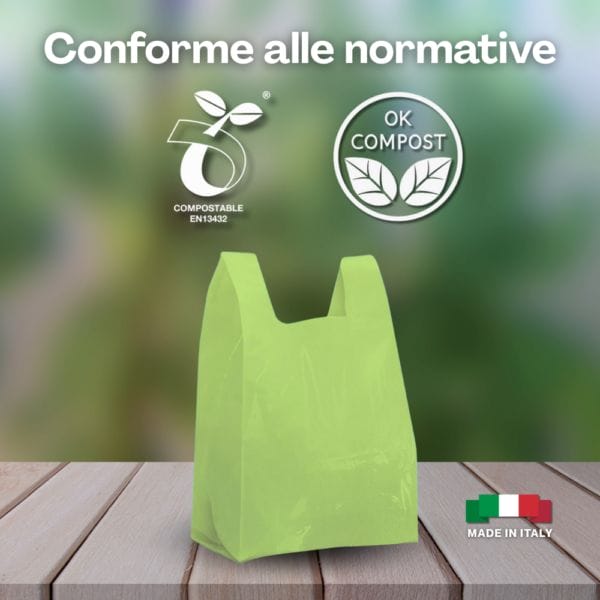 Shoppers compostabili verdi da 30x55cm per la spesa