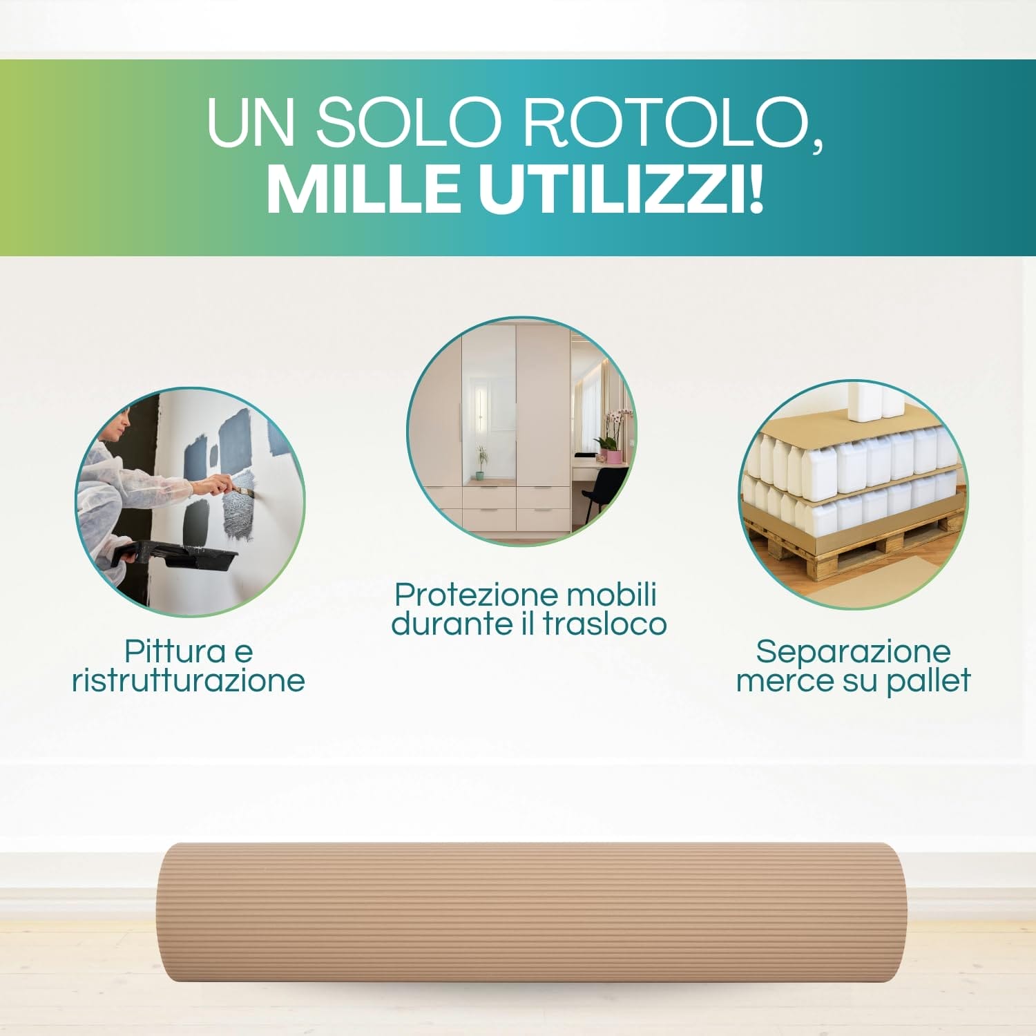 Rotolo cartone ondulato multiuso per pittura, trasloco e separazione merce