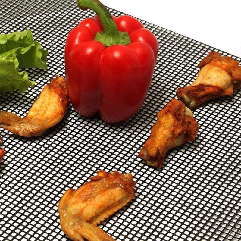 TAPPETINI-ANTIADERENTE-BARBECUE Set 2 tappetini antiaderenti 36x42 cm per barbecue e griglia riutilizzabili