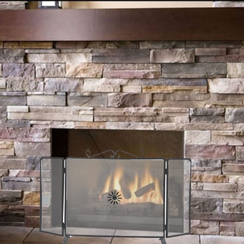 PARAFIAMME FERRO parascintille per camino in ferro battuto 97x50 cm con rete protettiva e decoro frontale