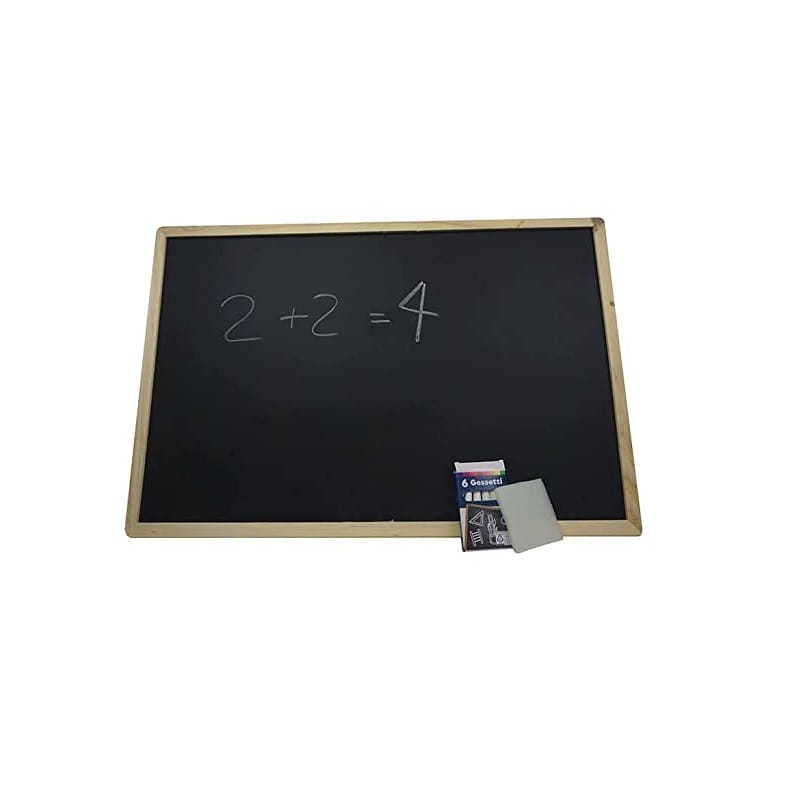 Lavagna nera con cornice in legno per scrivere note con gessetti