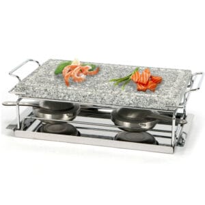 Pietra ollare da 37x19x9,5 cm con fornelli ad alcool