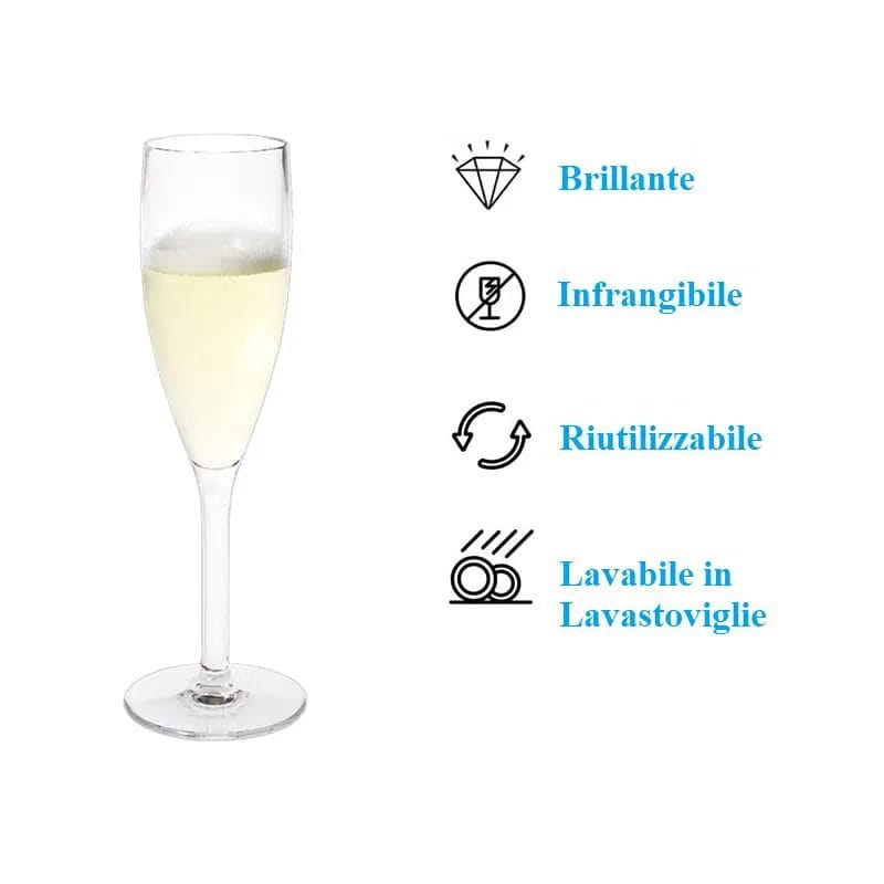 Flute champagne plastica infrangibile riutilizzabile lavabile in lavastoviglie