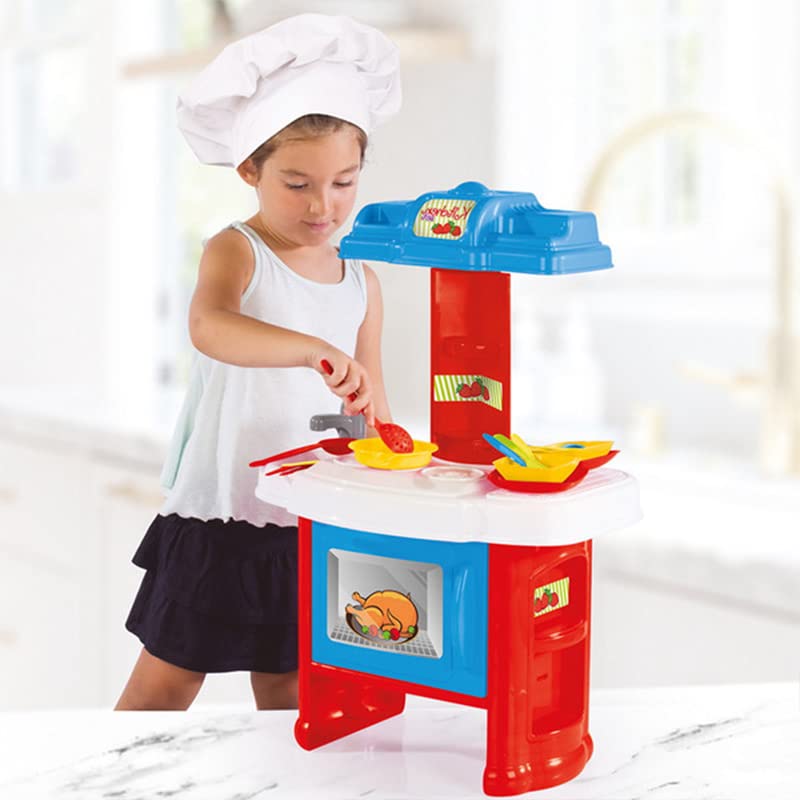 Bambina che gioca con cucina giocattolo colorata 41x27x64 cm con utensili inclusi