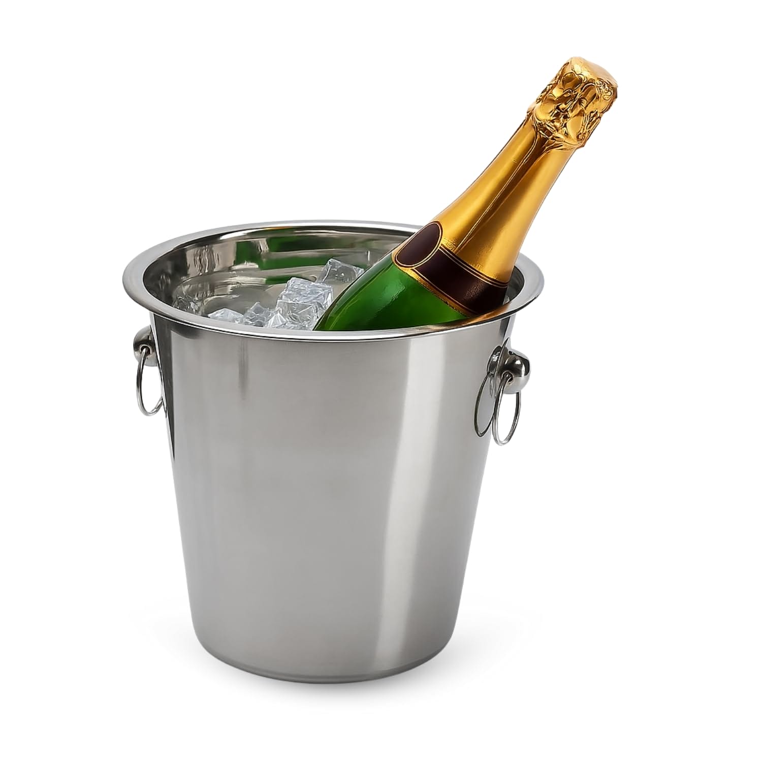 Secchiello portaghiaccio acciaio 4 litri con maniglie e bottiglia champagne