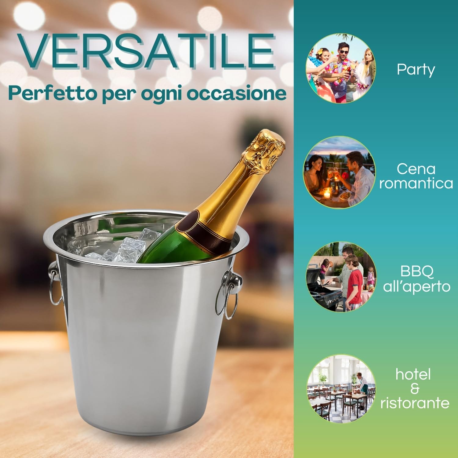 Secchiello portaghiaccio acciaio versatile per feste, cene e barbecue