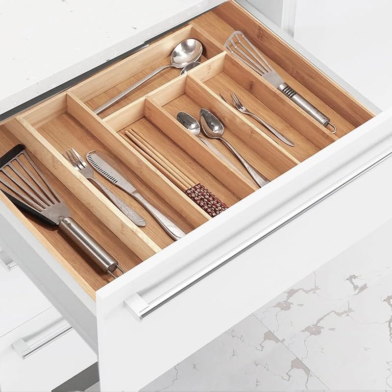 Portaposate In Bambù SìChef - 5 Scomparti, Organizzazione Perfetta Per I Cassetti Della Cucina - Foto 13