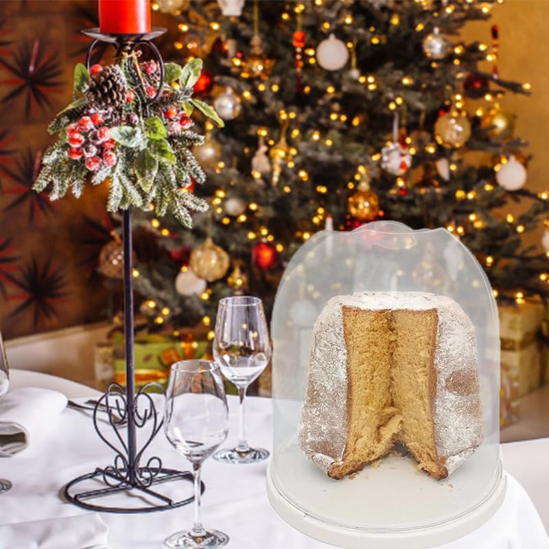 Porta panettone in plastica trasparente Ø25 cm con coperchio, ideale per dolci natalizi
