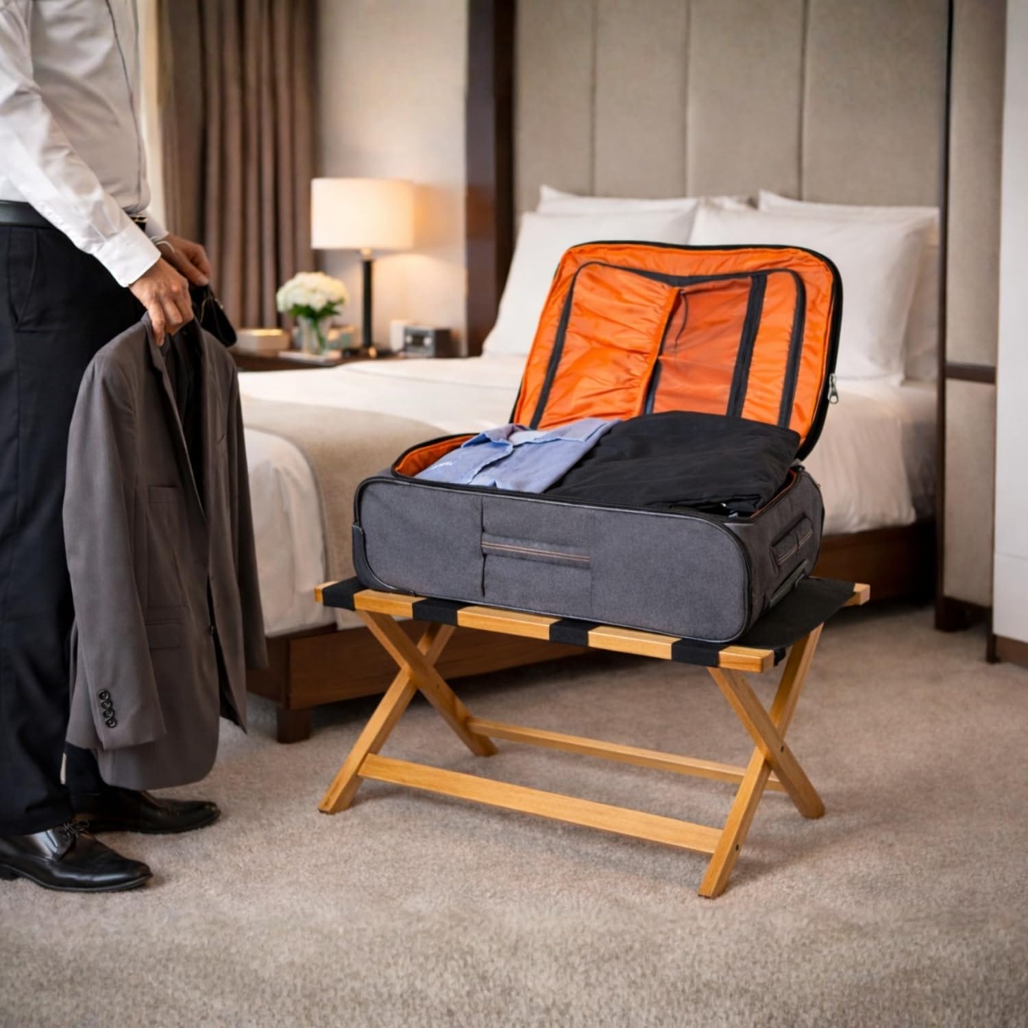 Sgabello Porta Valigia baso Pieghevole 65x36x36 cm